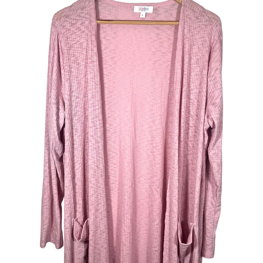 LuLaRoe Sarah Duster Cardigan with Pockets Light Pink Size Large - Picture 2 of 6